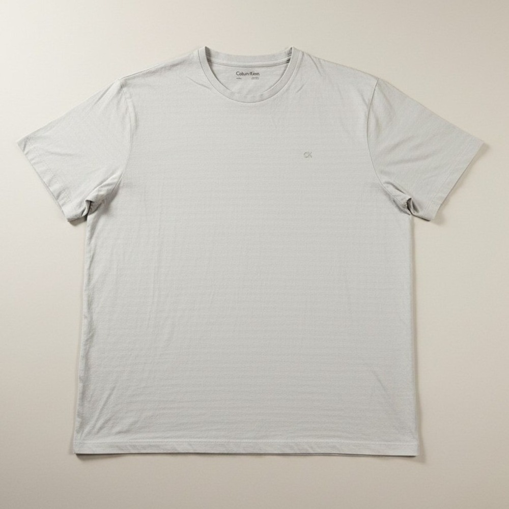 Calvin Klein Men's XL Liquid Cotton Striped T-Shirt Beige‎ Tan Crew Neck CK Logo